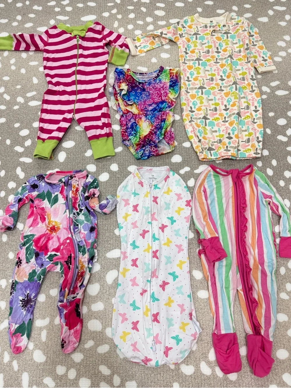Lot of 6 bamboo newborn baby girl footies gown swaddle zippy onesie colorful
